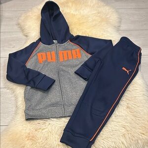 Puma Kids' Navy and Gray Jogger Set with Orange Accents